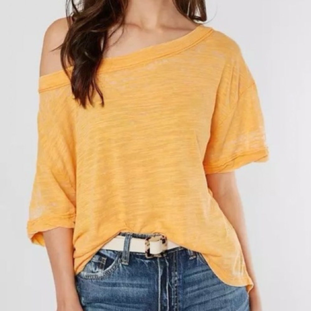 Free People Viola Oversized Slub Knit Cut Out Back Short Sleeve Burnout T Shirt